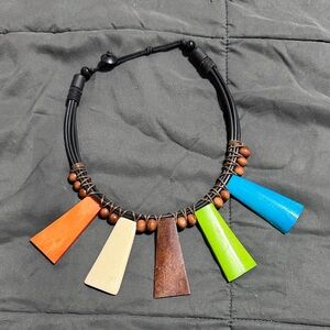 Colorblock Wooden Pendant Necklace - Multicolor